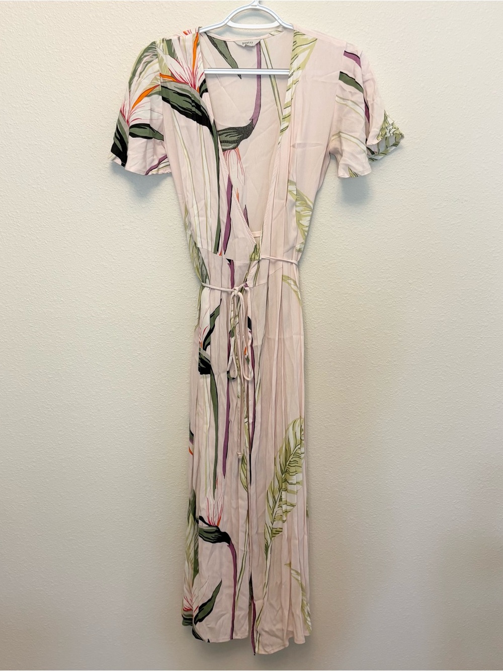 Poetry Pink Floral Wrap Midi Dress Flutter Sleeves Botanical Tie Waist Size 6